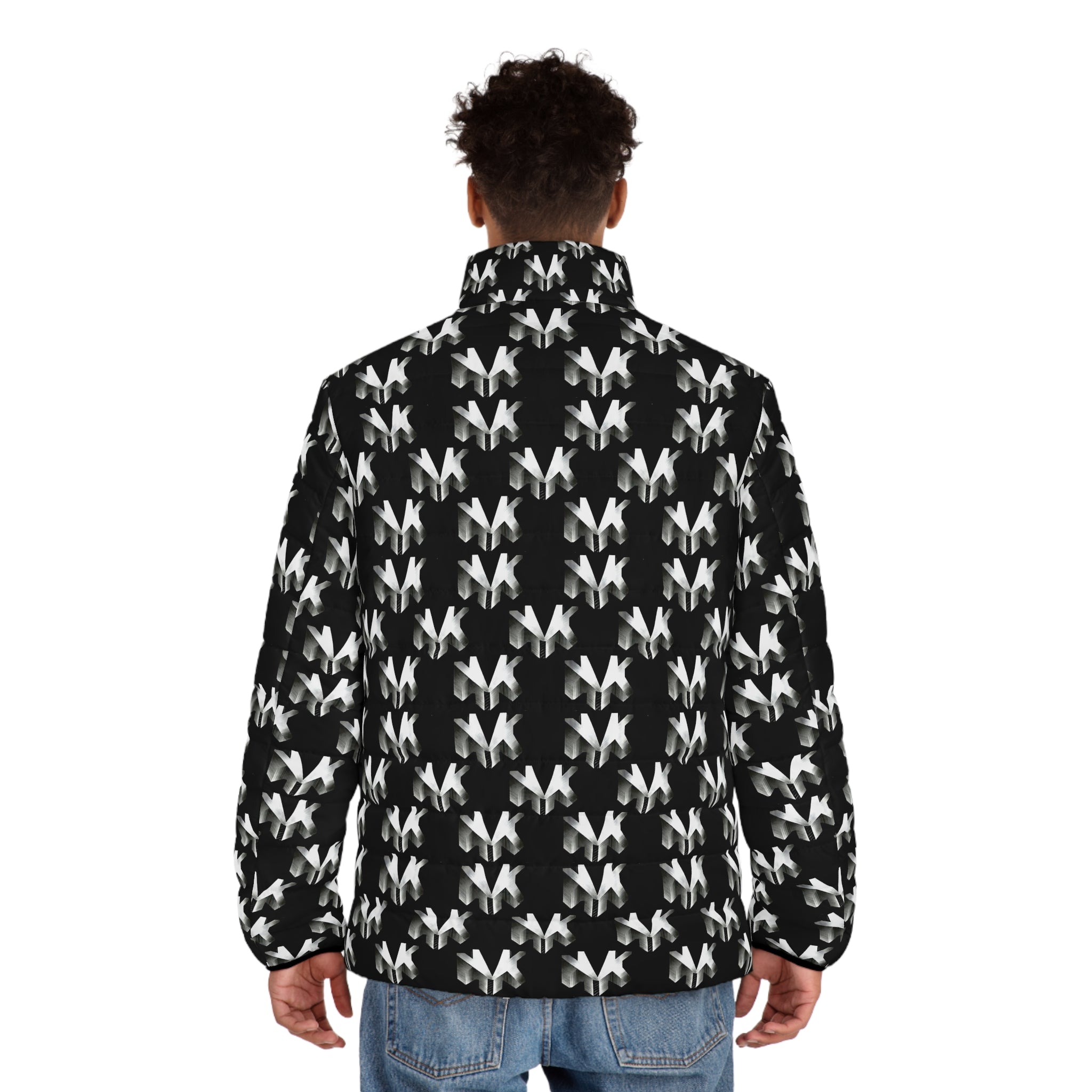 NVK PUFFER JACKET™ — Men's Monochrome Geometric AOP