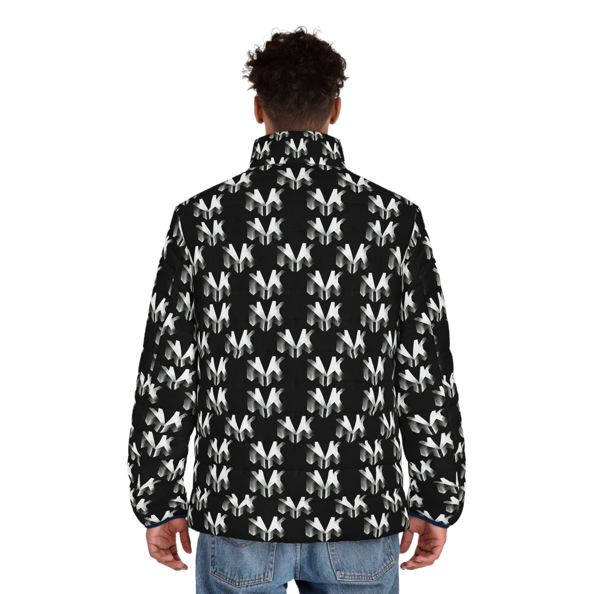 NVK PUFFER JACKET™ — Men's Monochrome Geometric AOP