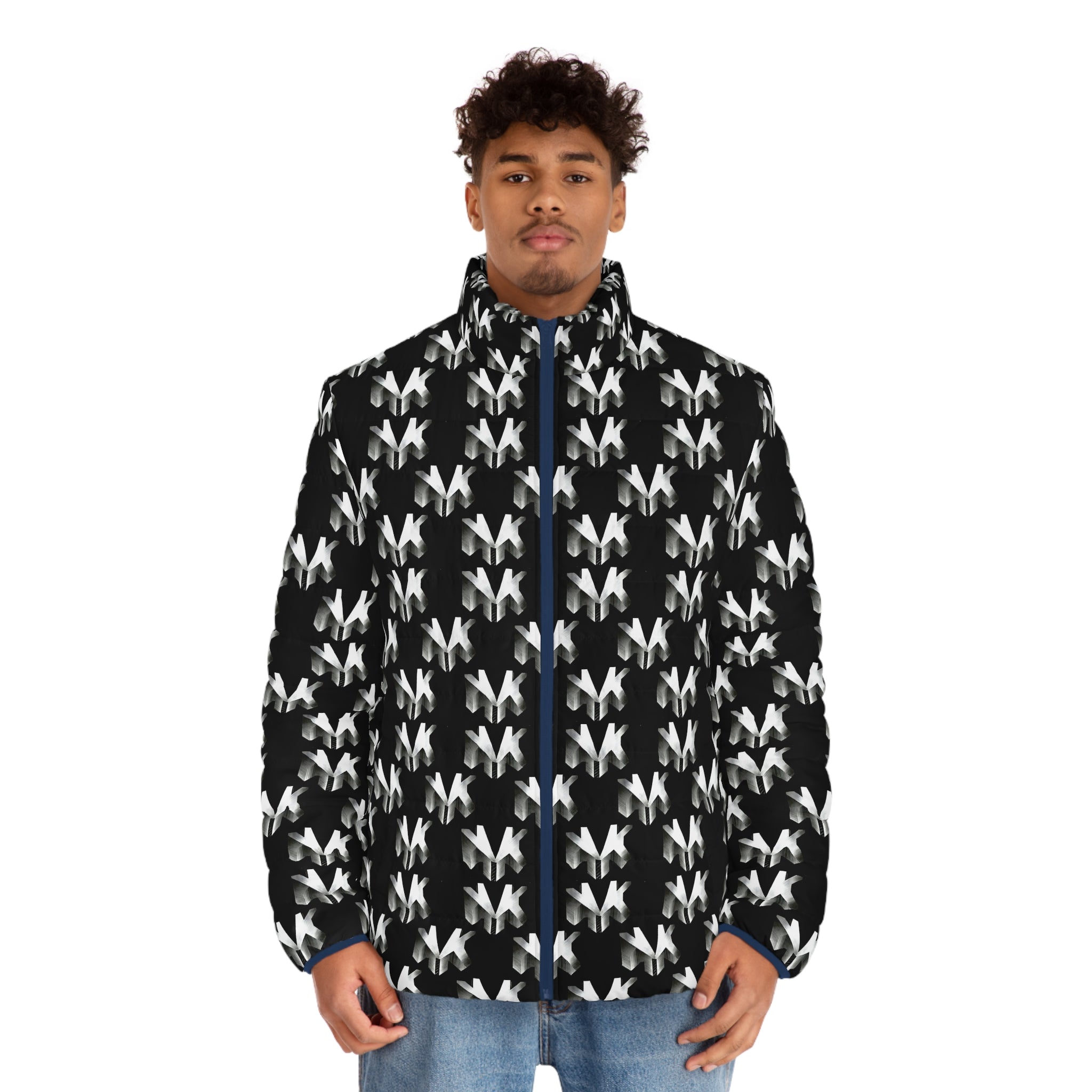 NVK PUFFER JACKET™ — Men's Monochrome Geometric AOP