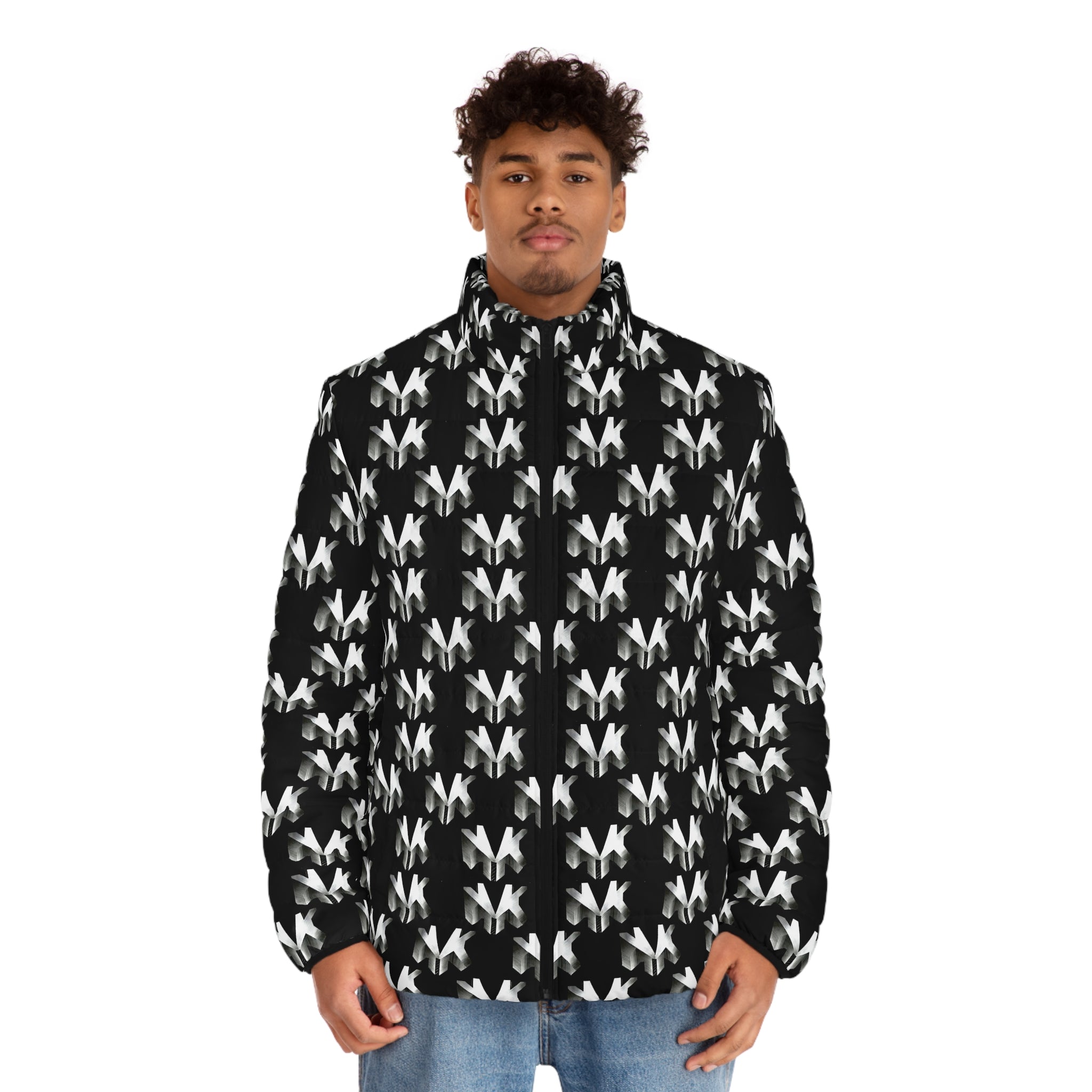 NVK PUFFER JACKET™ — Men's Monochrome Geometric AOP