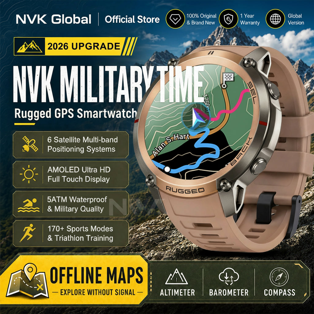 NVK MILITARY TIME SMARTWATCH RUGGED OFFLINE GPS MAPS , Waterproof, Rugged - Experiance the future today