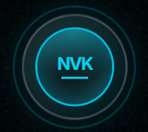 A glowing cyan circular logo with the text 'NVK' centered on a dark, circular graphic background.
